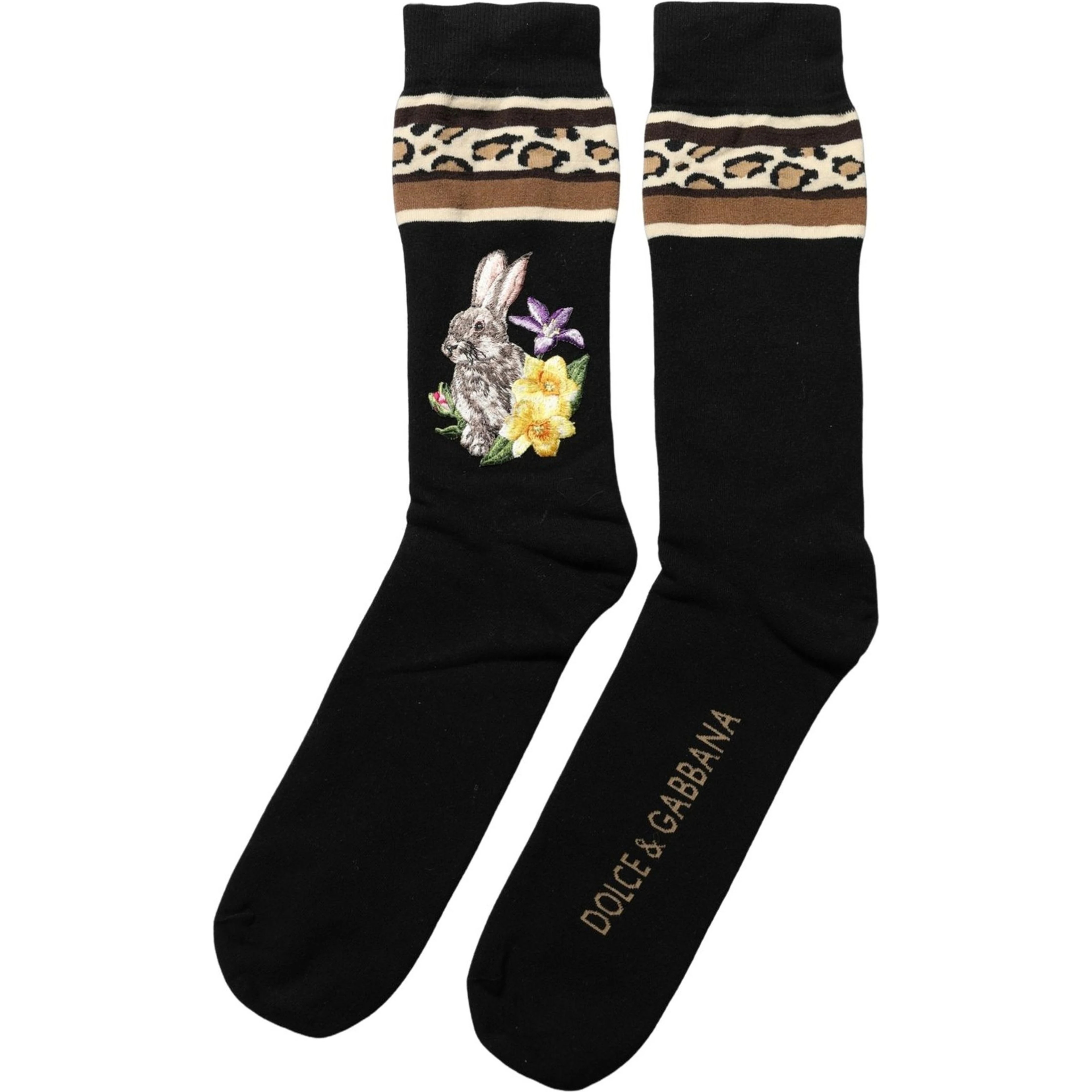 Black Rabbit Floral Wool Mid Calf Accessory Socks