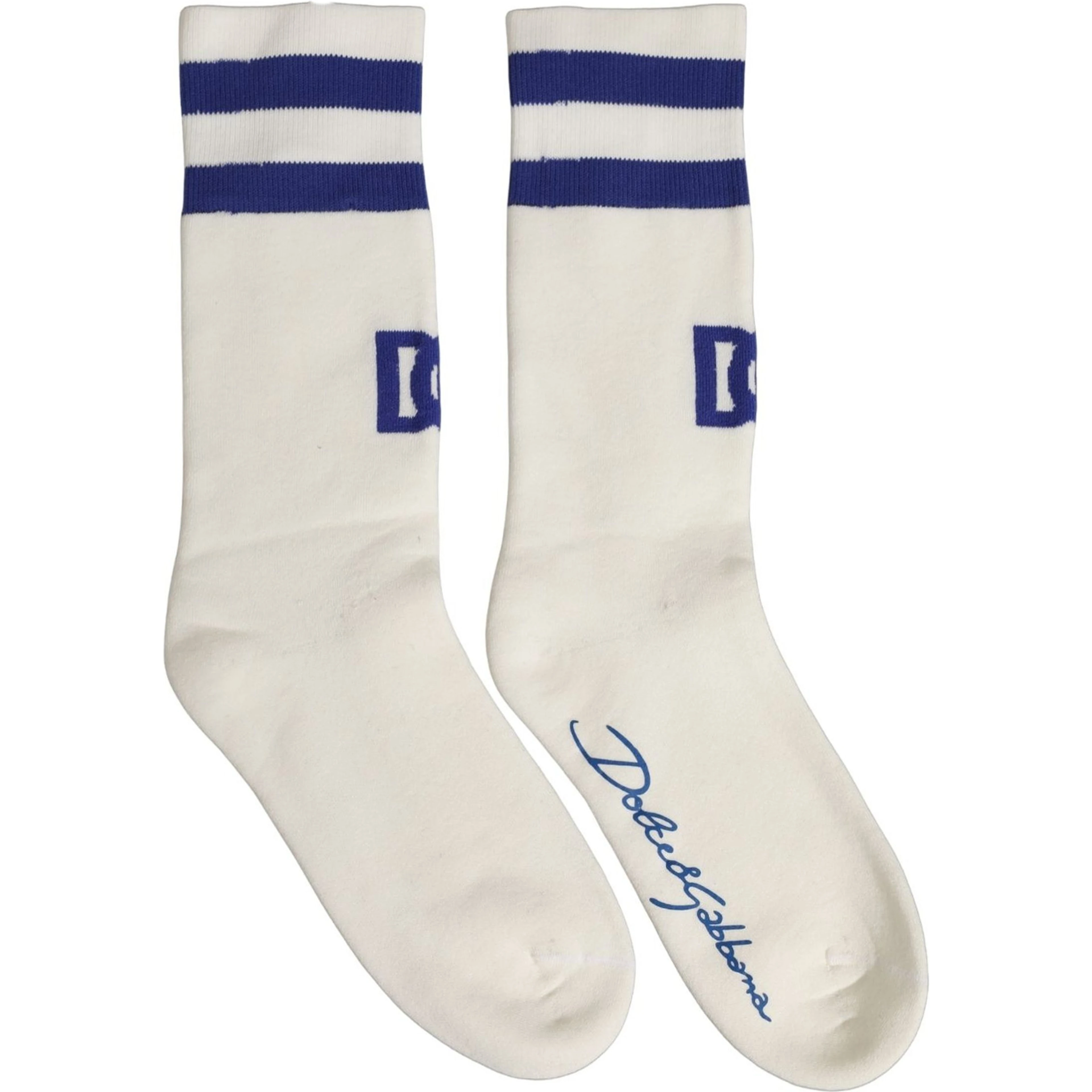 White Blue Cotton Logo Calf Women Accessory Socks