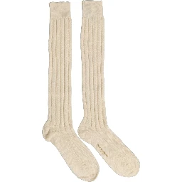 Beige Wool Stretch Knee High Accessory Socks