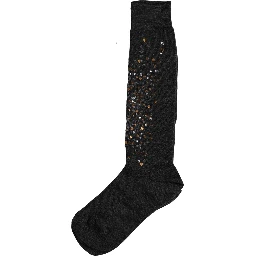 Dark Gray Sequined Wool Knee High Accessory Socks