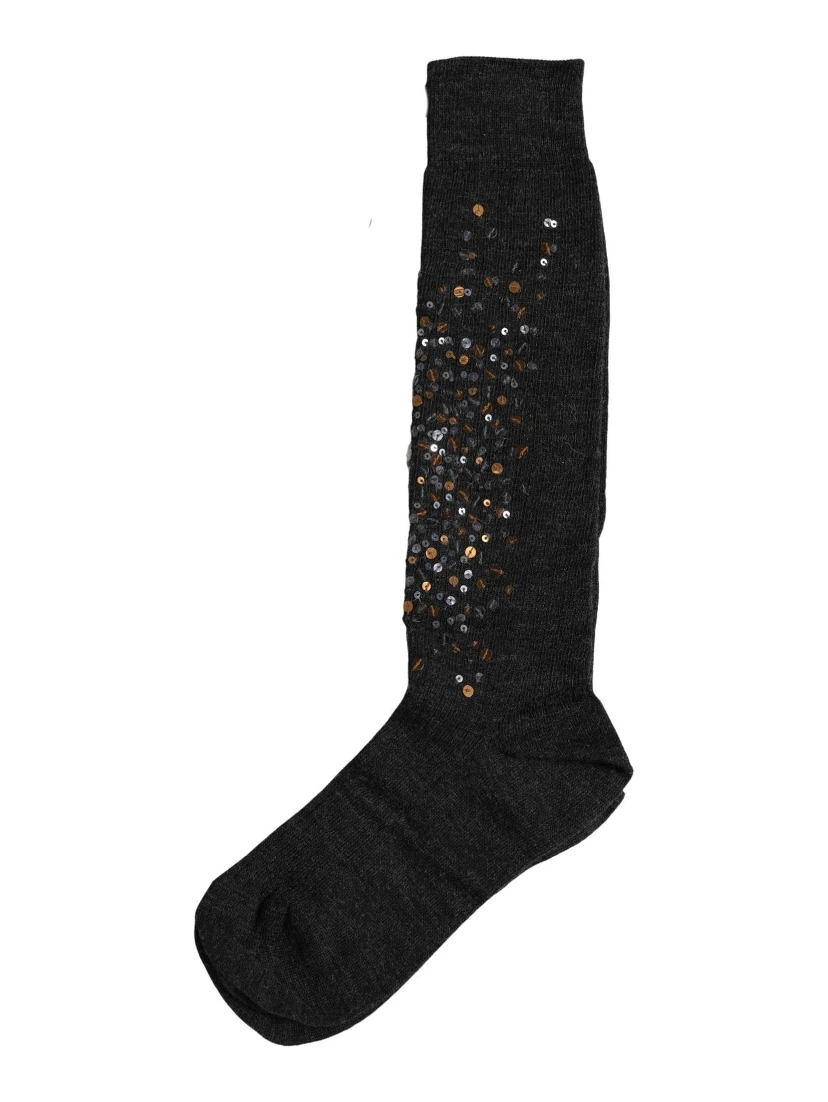 Dark Gray Sequined Wool Knee High Accessory Socks