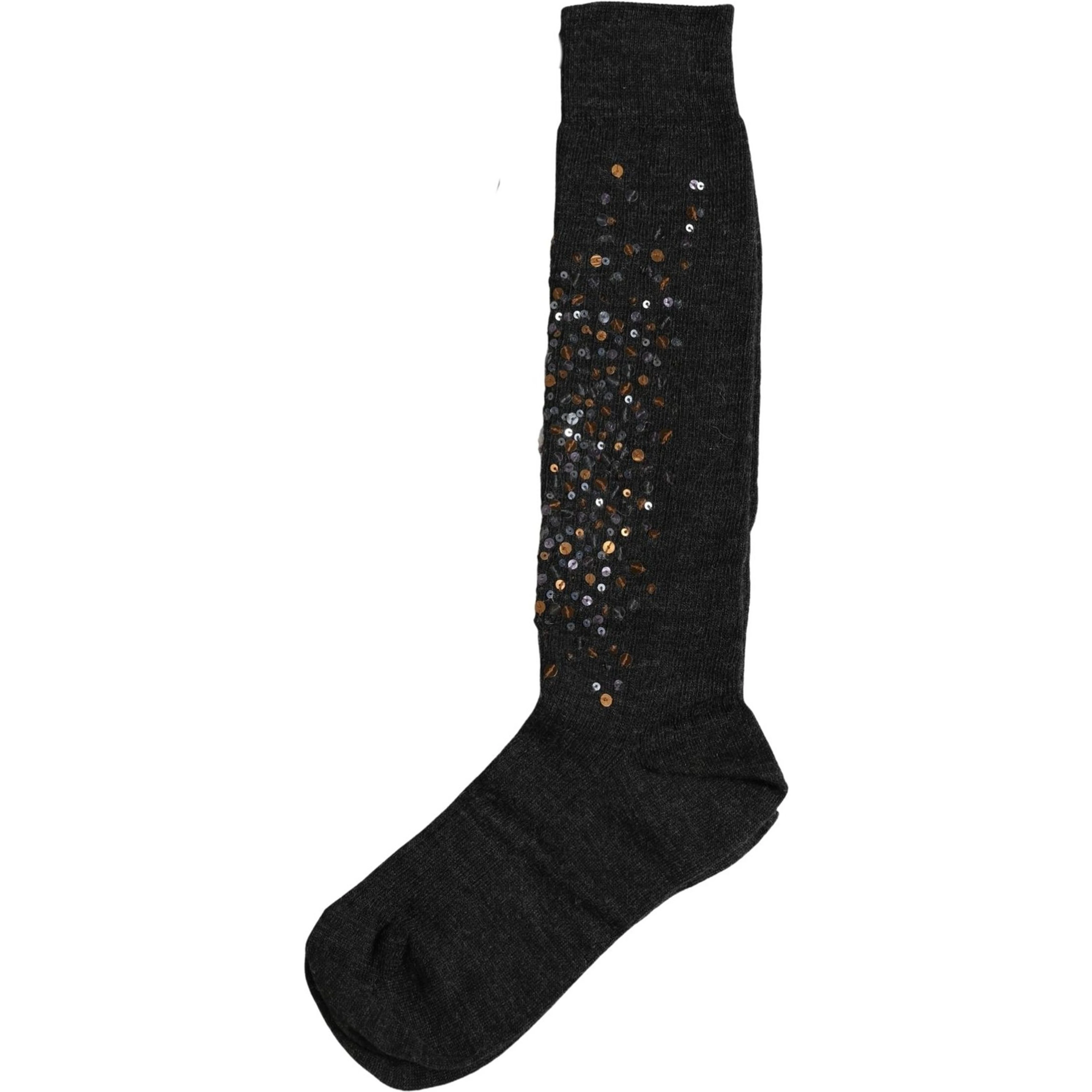 Dark Gray Sequined Wool Knee High Accessory Socks