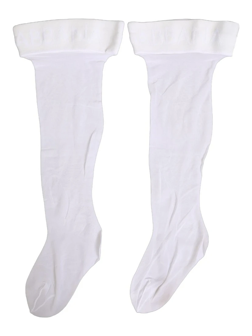 .White Nylon Logo Calf Long Women Accessory Socks