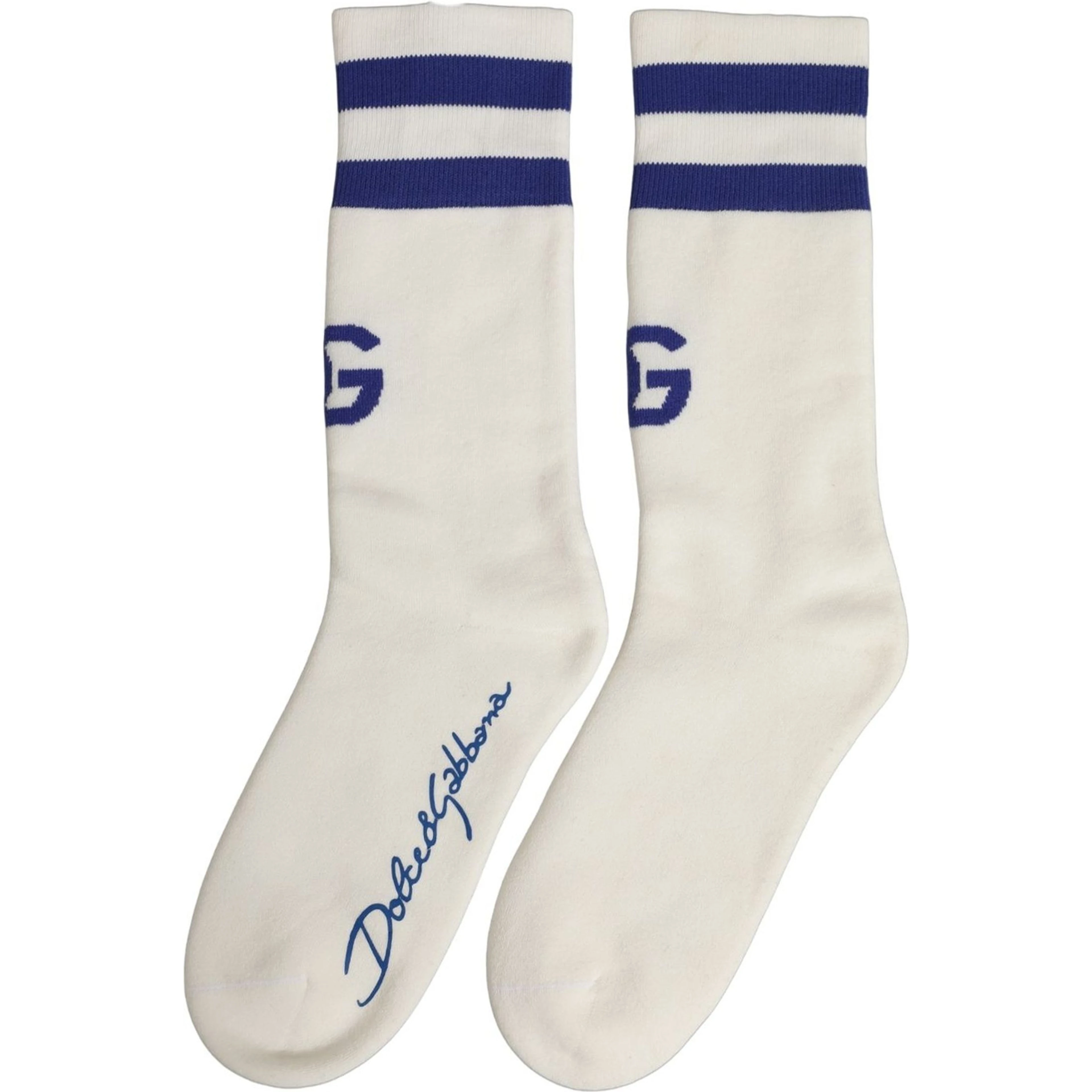 White Blue Cotton Logo Calf Women Accessory Socks