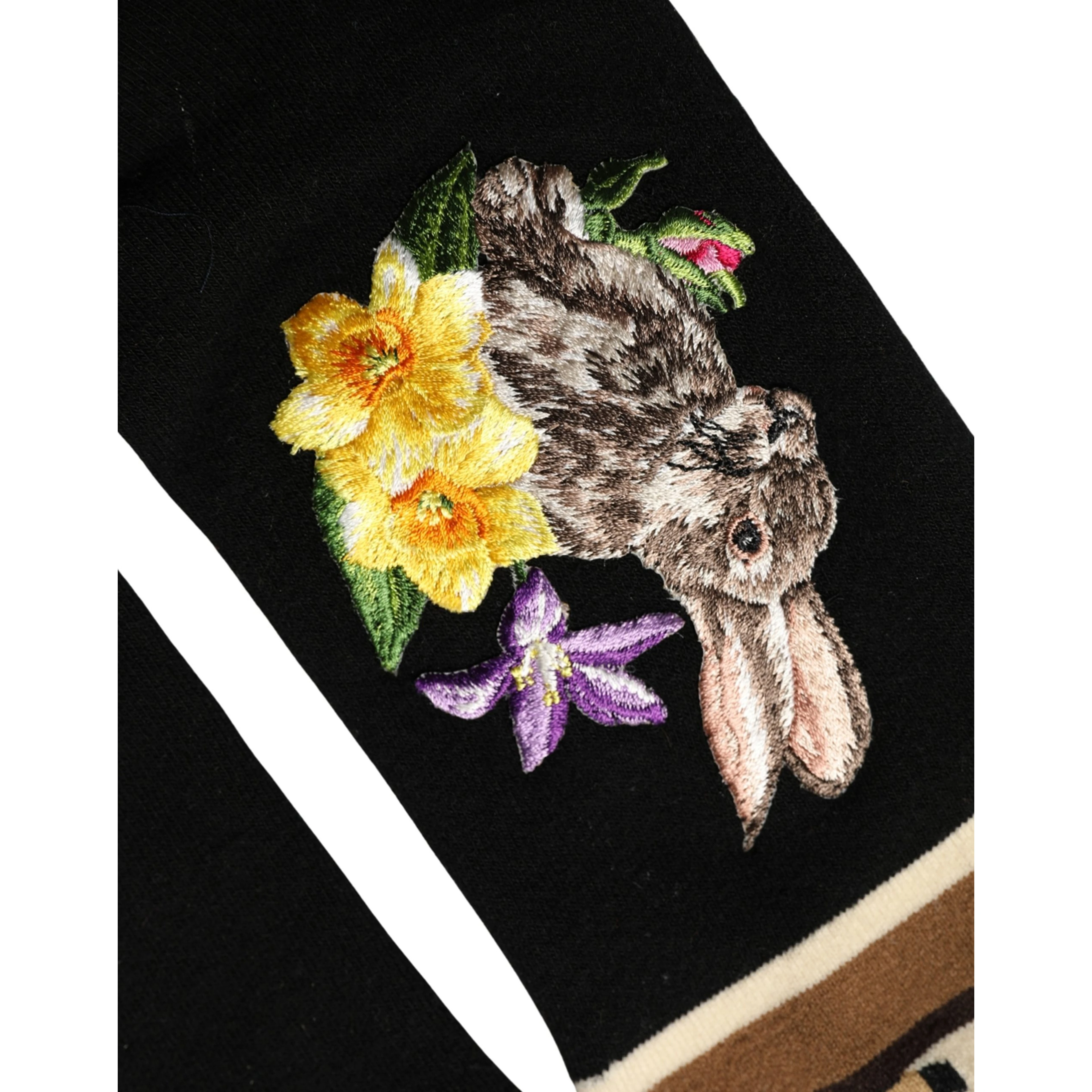 Black Rabbit Floral Wool Mid Calf Accessory Socks