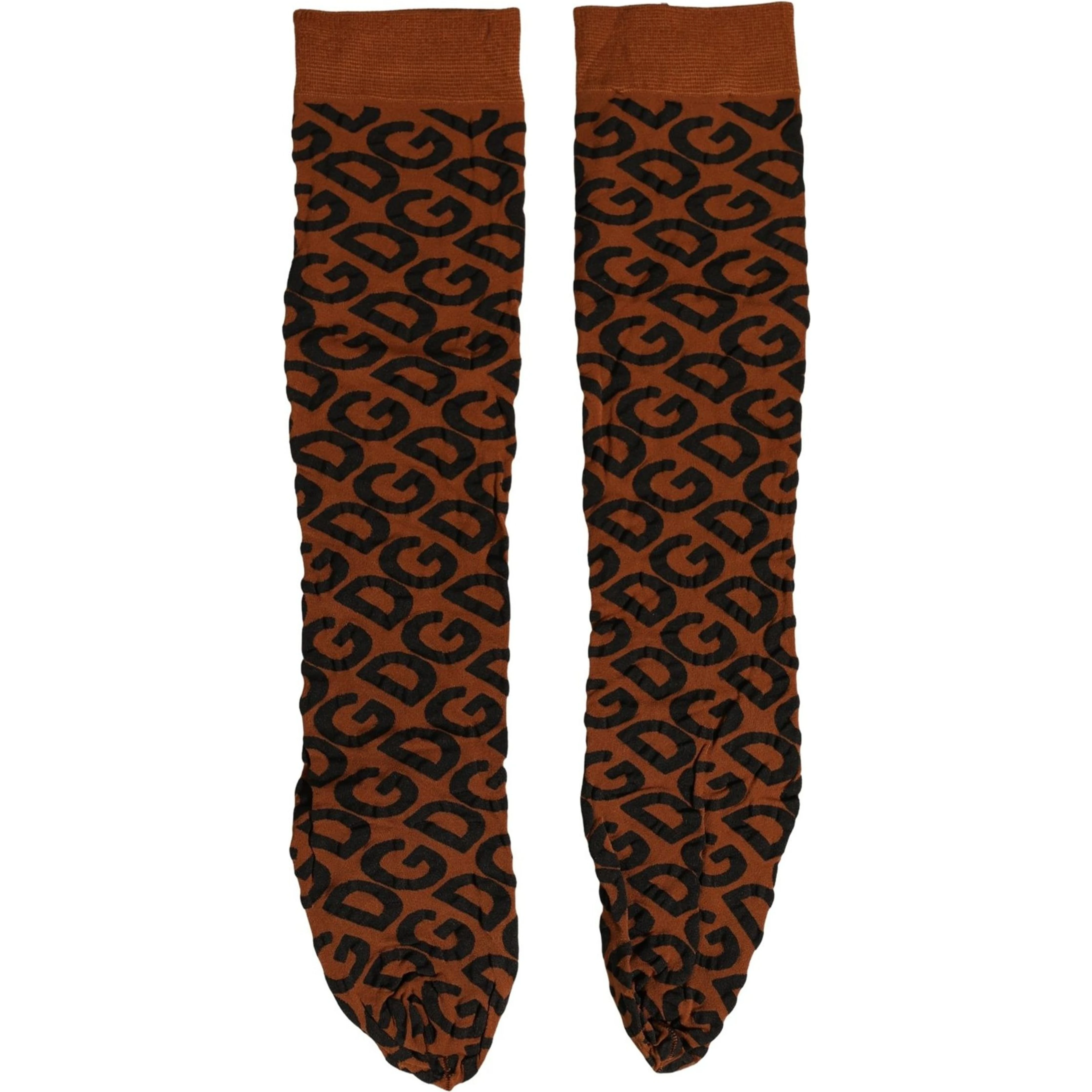 Brown Black Nylon DG Logo Mid Calf Accessory Socks
