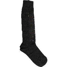 Dark Gray Sequined Wool Knee High Accessory Socks