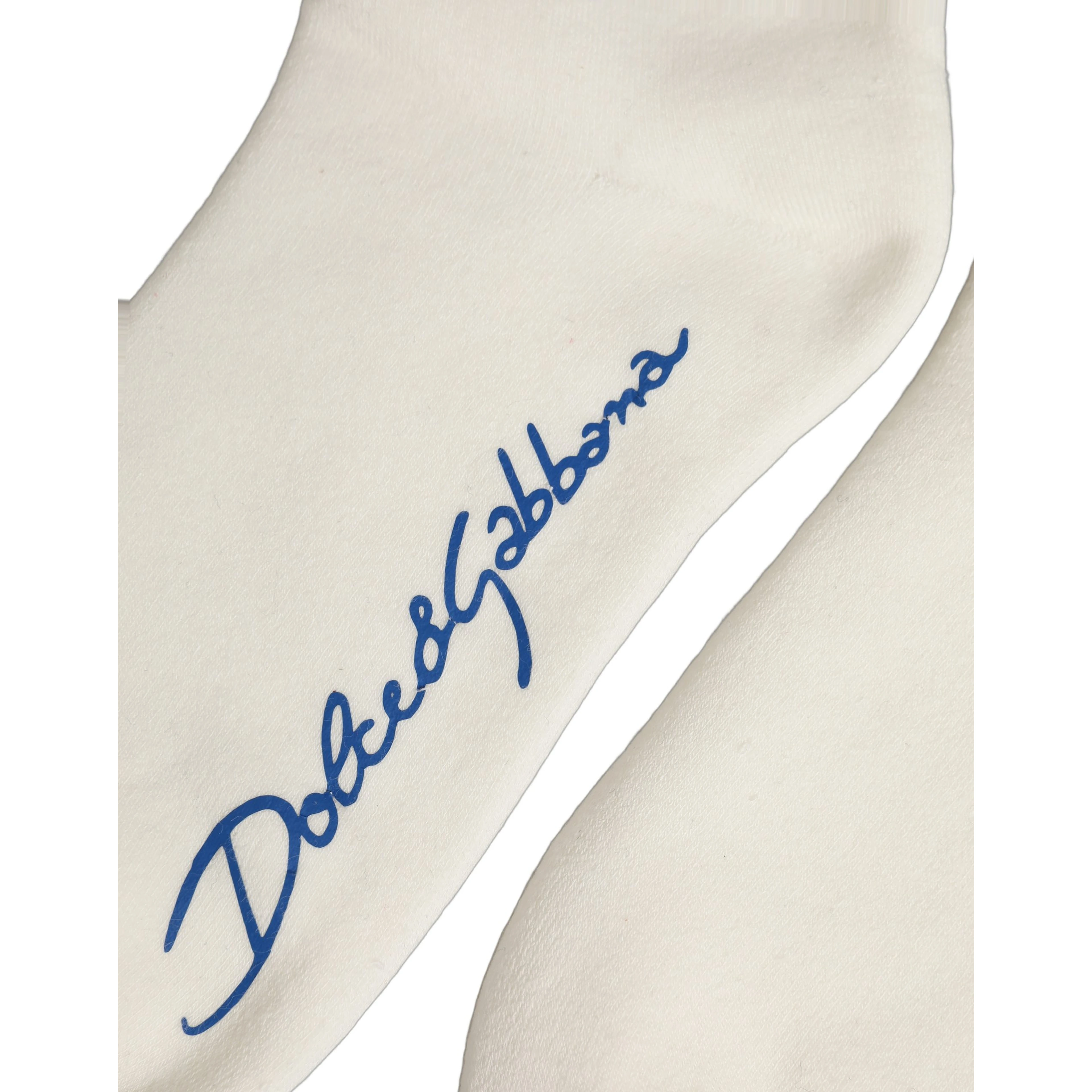 White Blue Cotton Logo Calf Women Accessory Socks