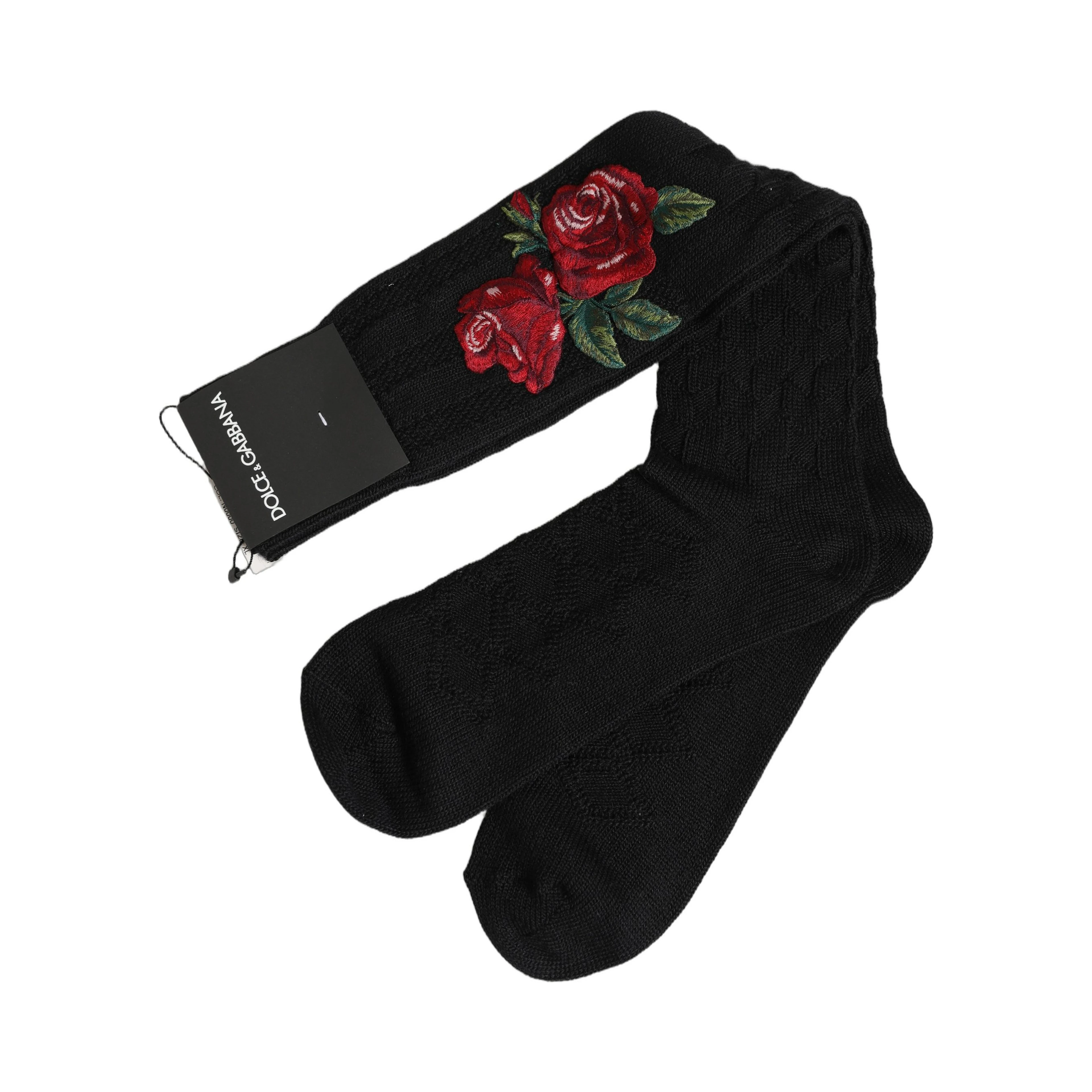 Black Wool Floral Over The Calf Accessory Socks