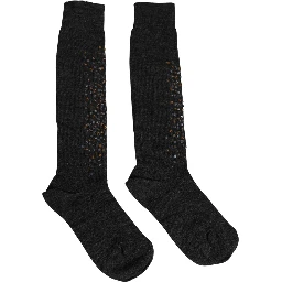 Dark Gray Sequined Wool Knee High Accessory Socks
