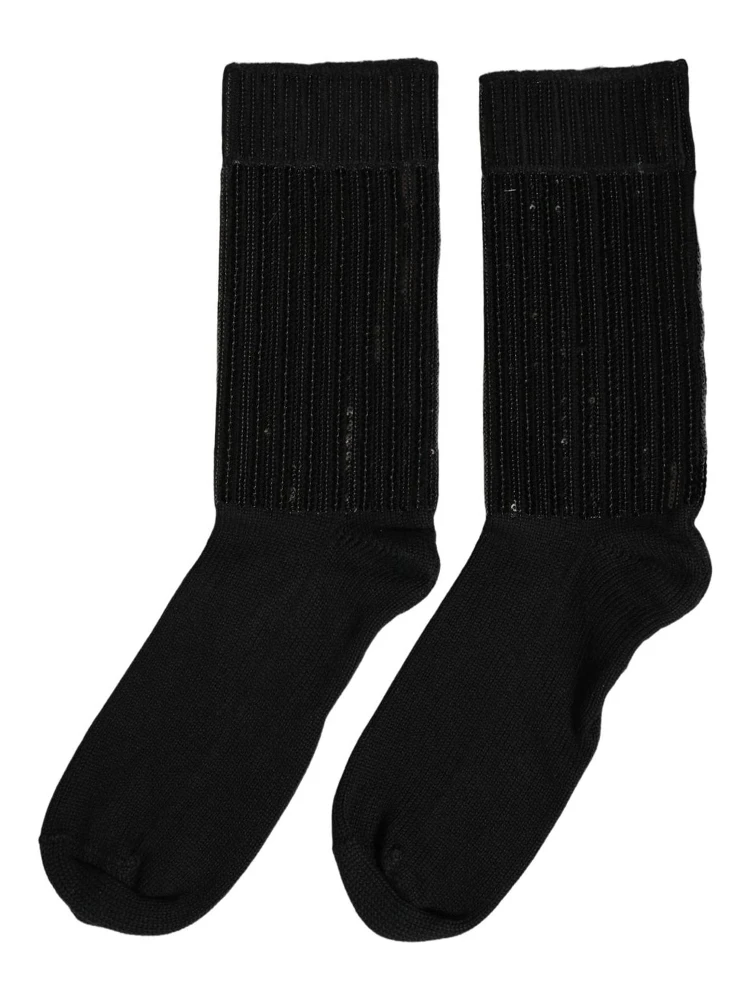 Black Sequin Cotton Knit Mid Calf Accessory Socks