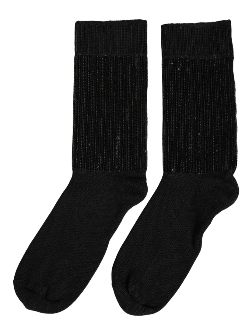 Black Sequin Cotton Knit Mid Calf Accessory Socks