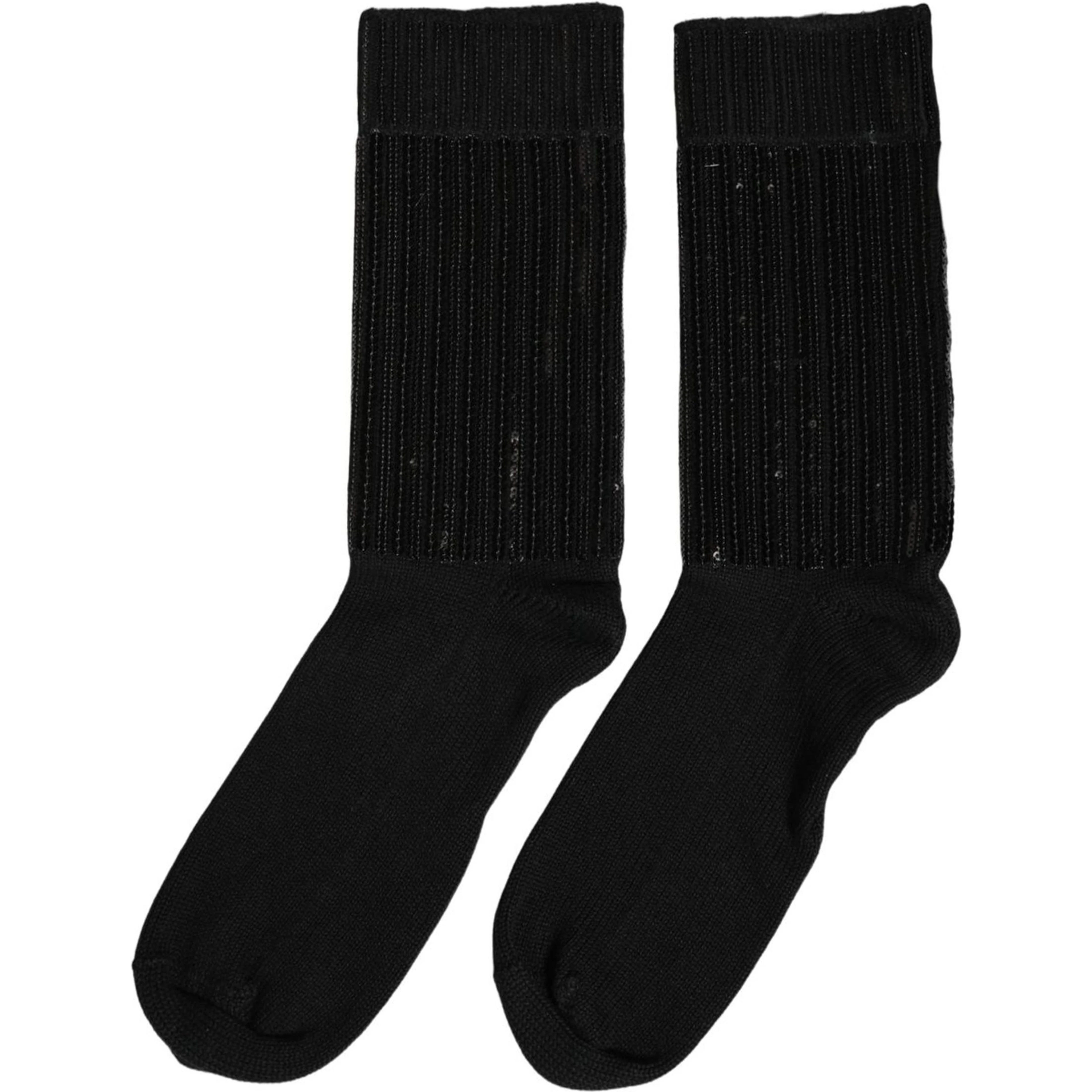 Black Sequin Cotton Knit Mid Calf Accessory Socks