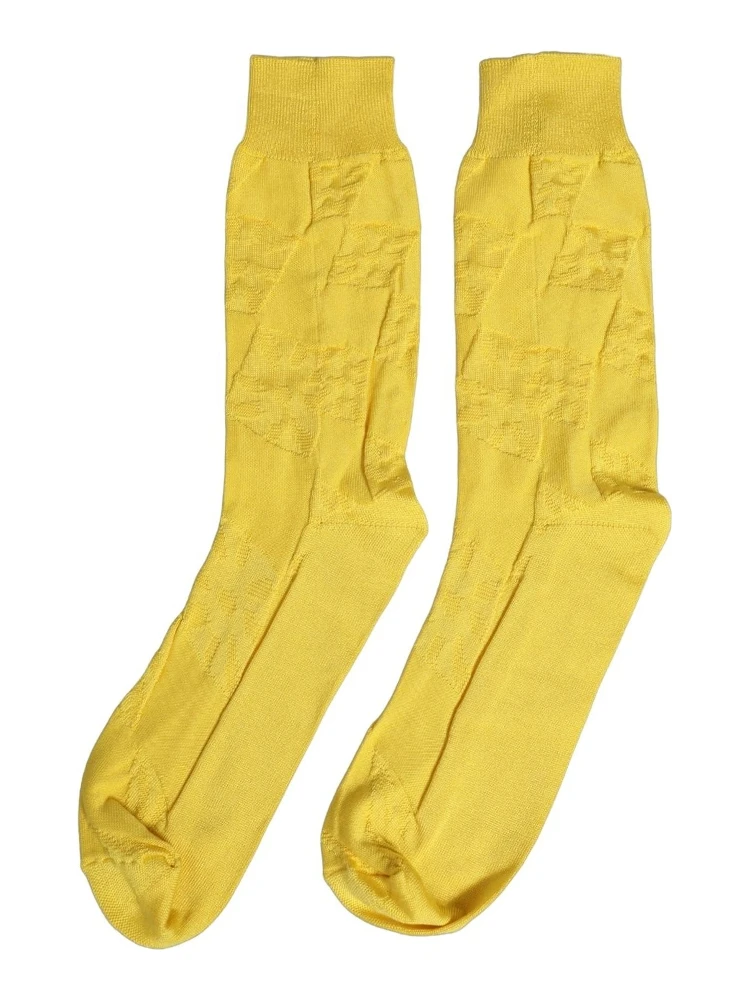 Men Yellow 100% Silk Mid Calf Accessory Socks