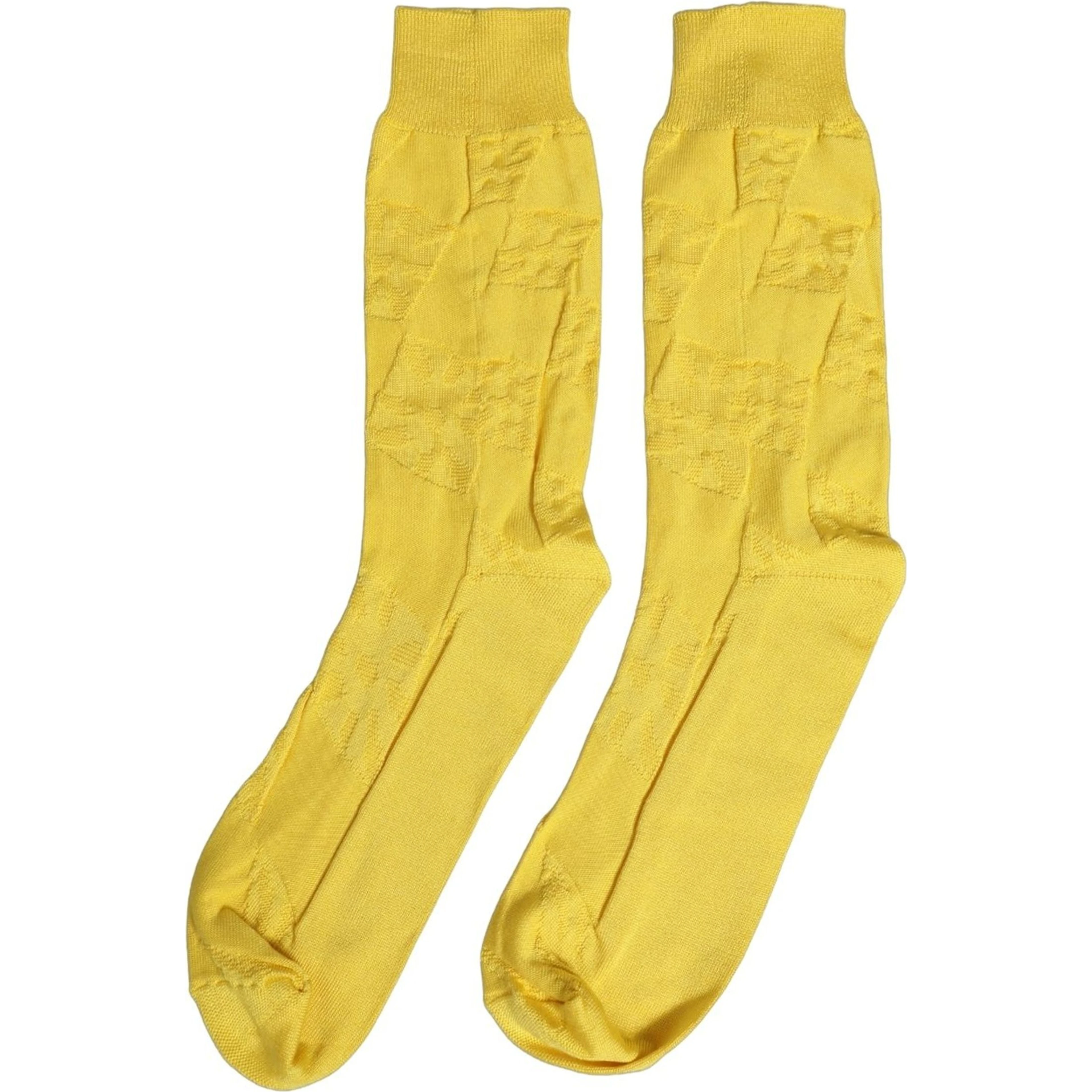 Men Yellow 100% Silk Mid Calf Accessory Socks