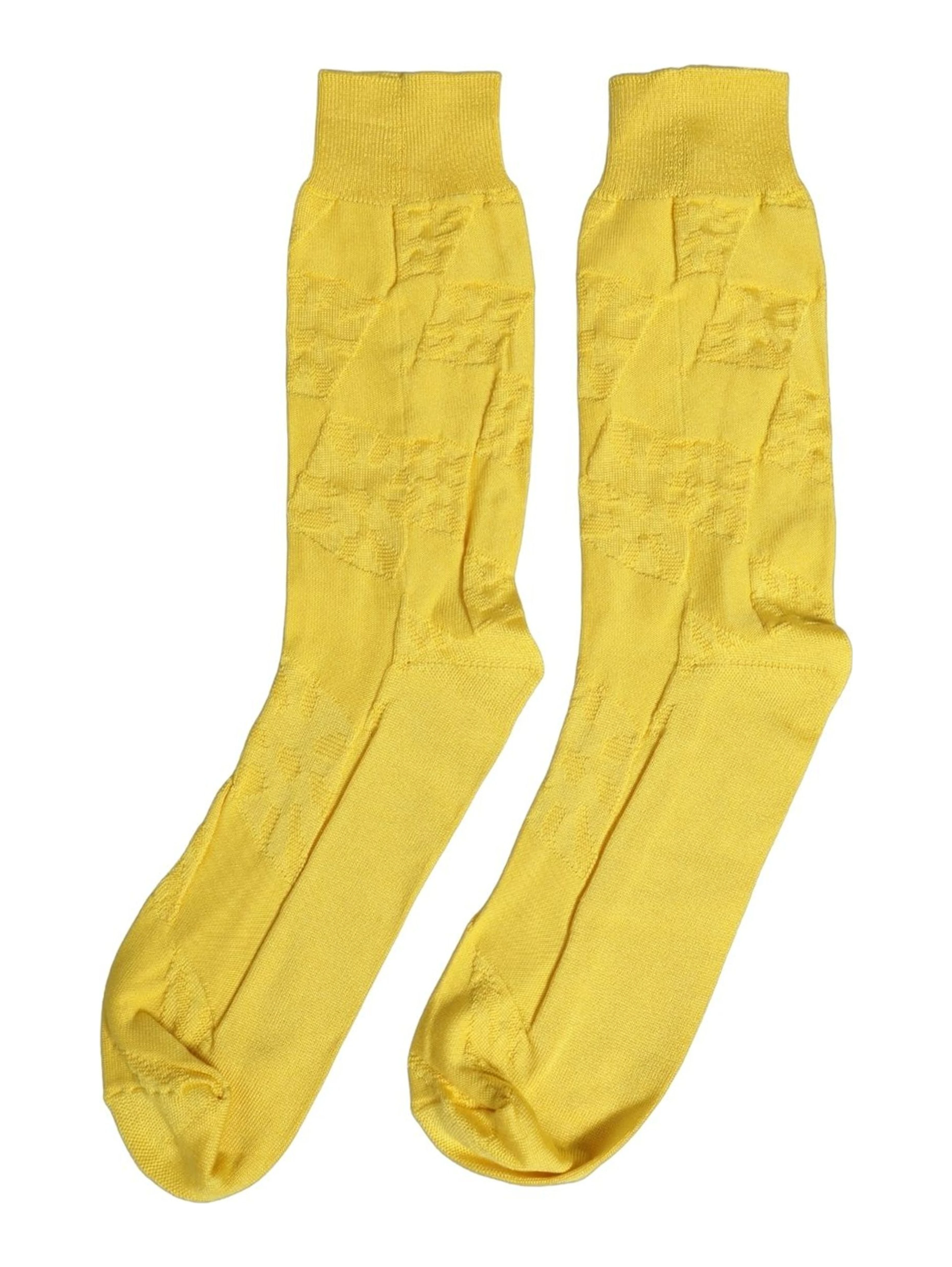 Men Yellow 100% Silk Mid Calf Accessory Socks