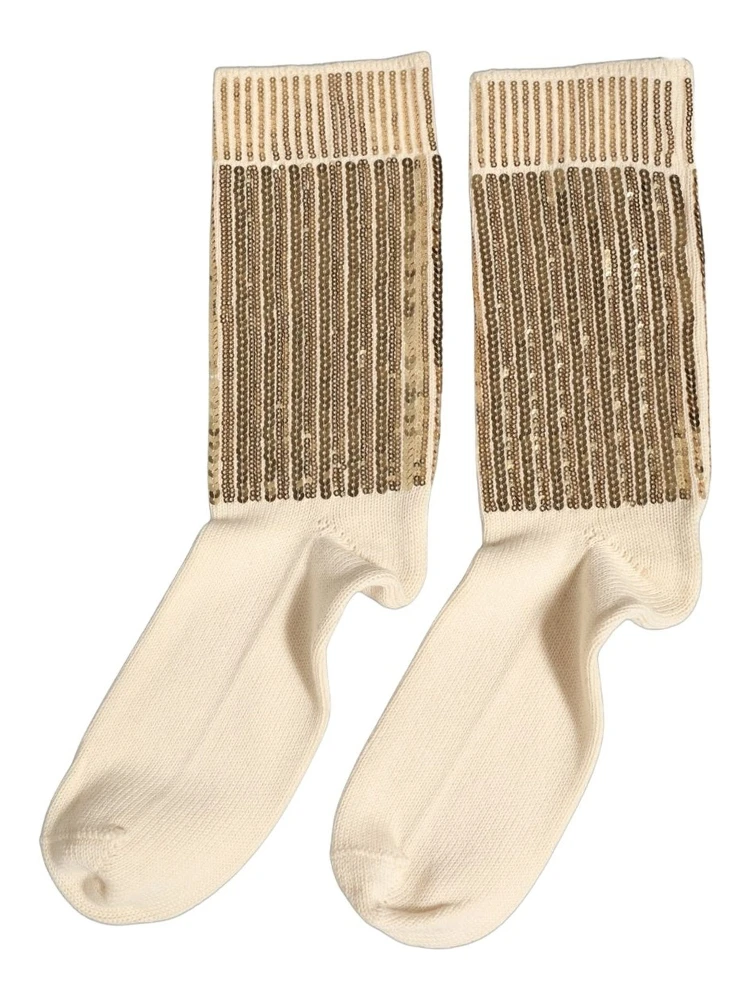 Off White Sequin Cotton Mid Calf Accessory Socks