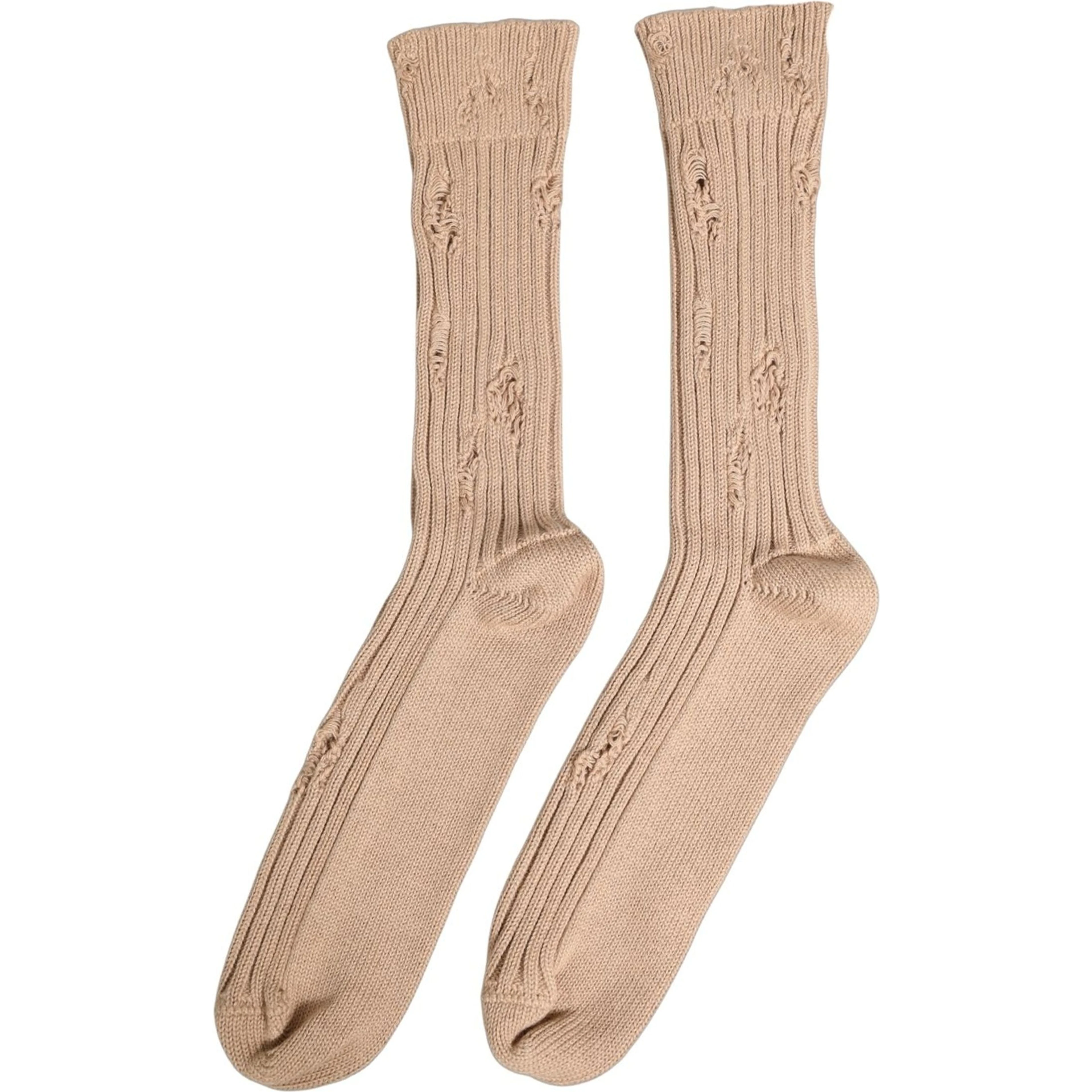 Beige Cotton Distressed Mid Calf Accessory Socks