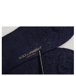 Navy Blue Wool Crest Logo Knee High Accessory Socks