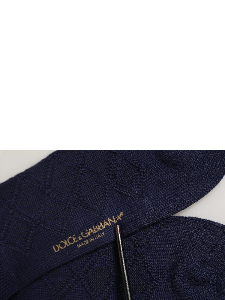 Navy Blue Wool Crest Logo Knee High Accessory Socks
