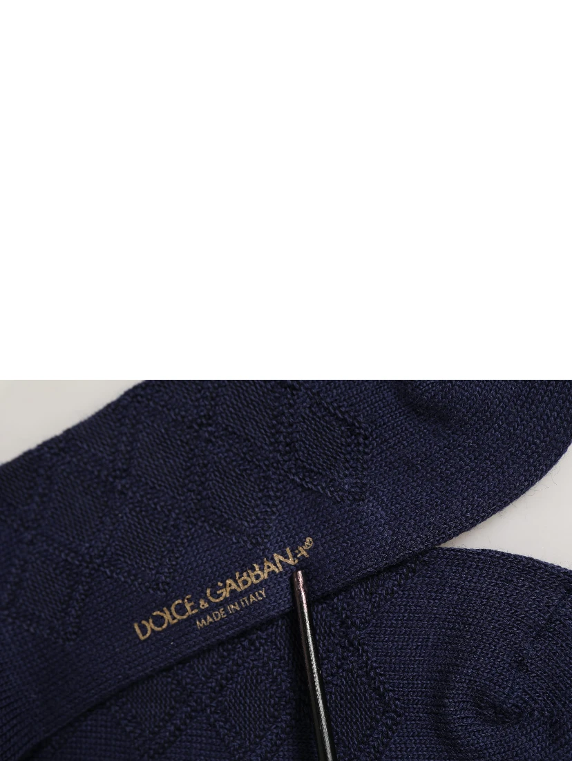 Navy Blue Wool Crest Logo Knee High Accessory Socks