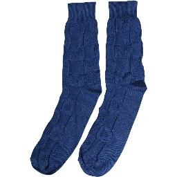 Royal Blue Checkered Silk Mid Calf Accessory Socks