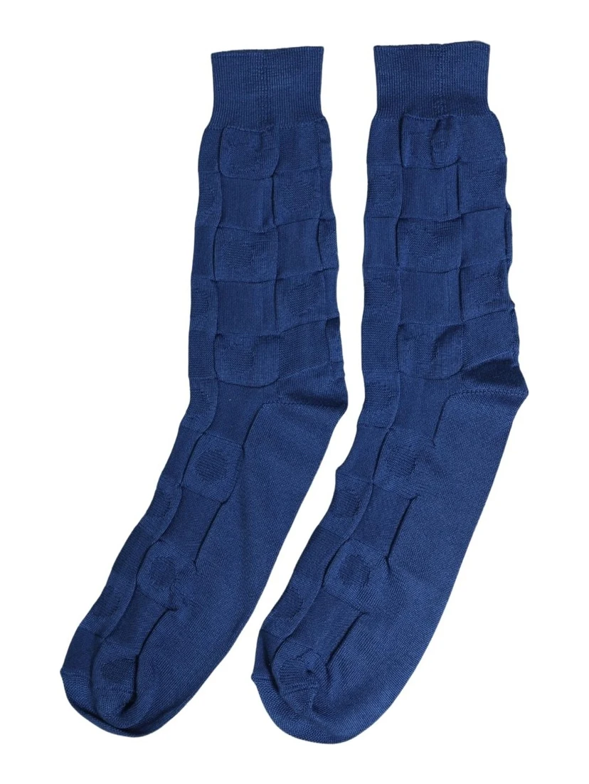 Royal Blue Checkered Silk Mid Calf Accessory Socks