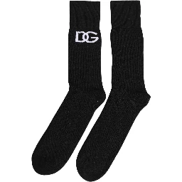 Men Black Cotton DG Logo Mid Calf Accessory Socks
