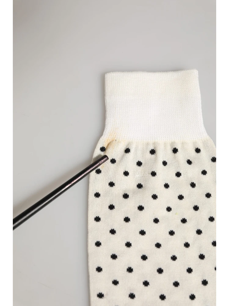 Off White Cotton Polka Dot Mid Calf Accessory Socks