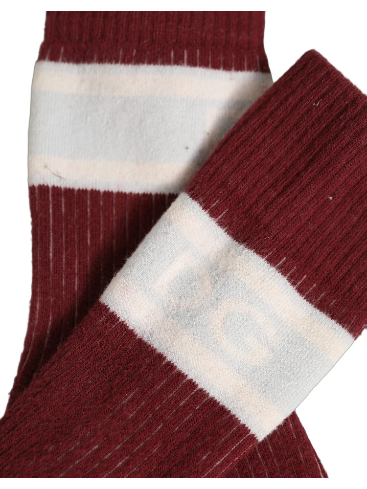 Burgundy White Stripes Cotton Mid Calf Accessory Socks