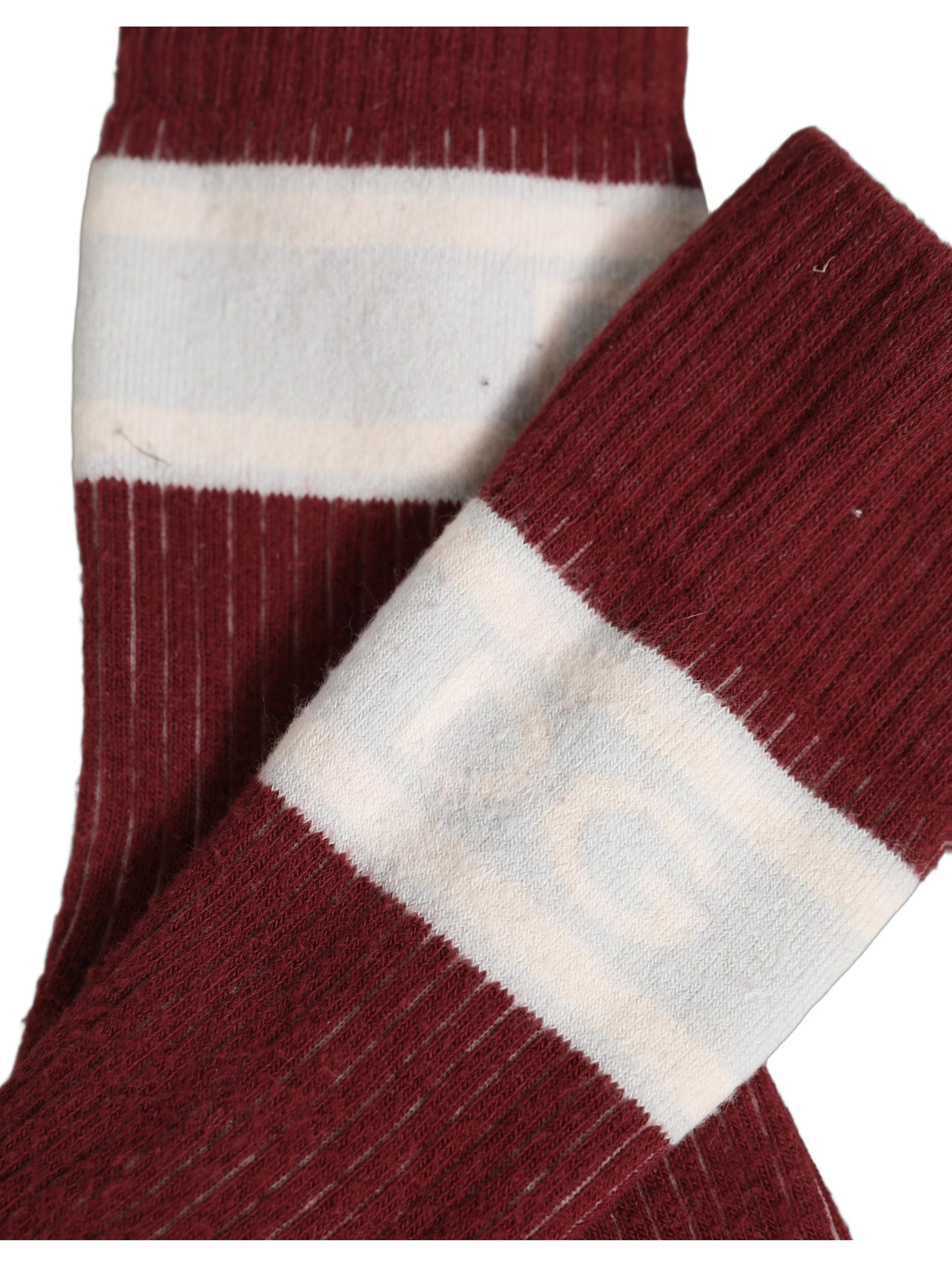 Burgundy White Stripes Cotton Mid Calf Accessory Socks