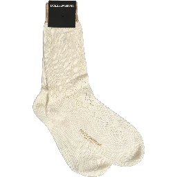 Off White Cotton Knit Mid Calf Accessory Socks