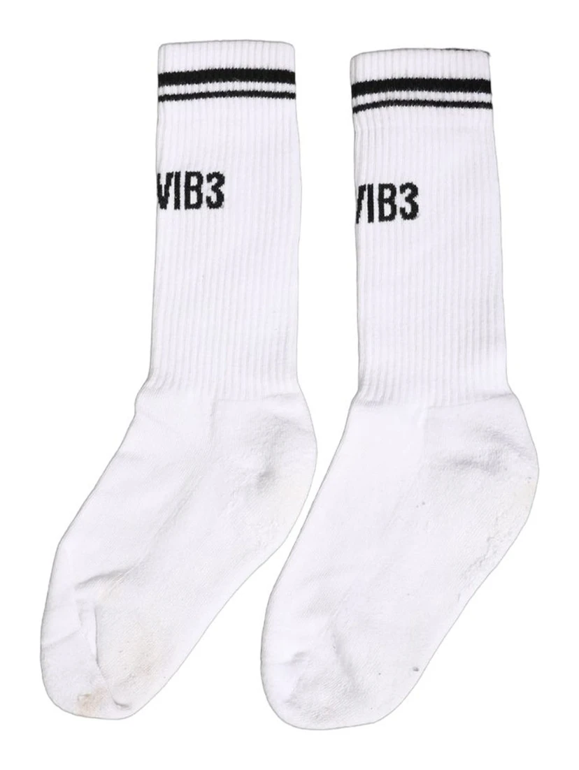 Men White DGVIB3 Cotton Mid Calf Accessory Socks
