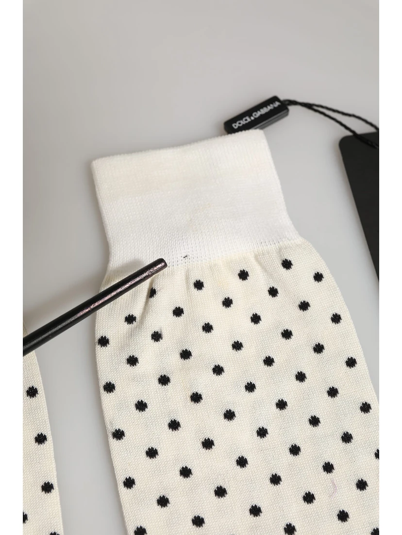 Off White Cotton Polka Dot Mid Calf Accessory Socks
