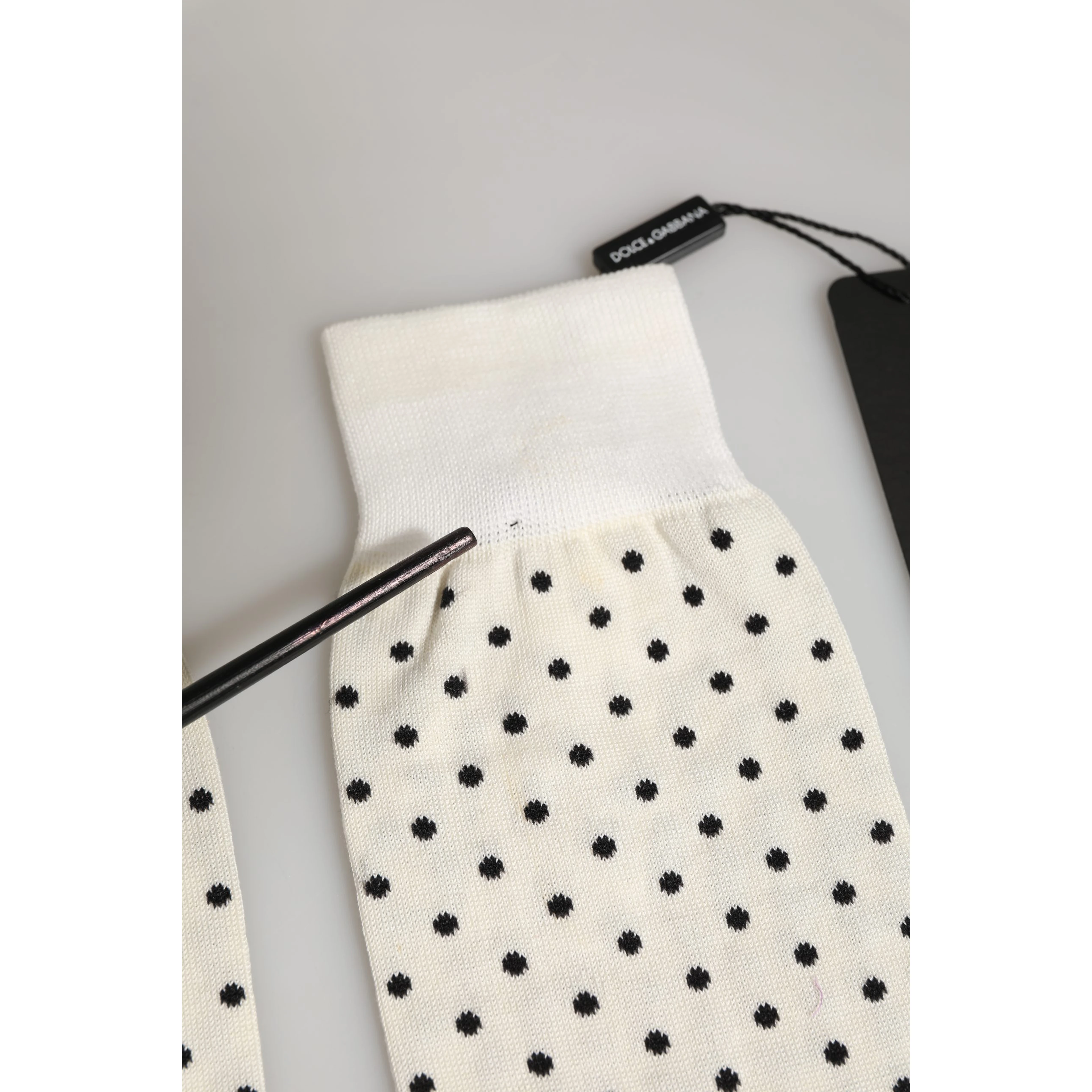 Off White Cotton Polka Dot Mid Calf Accessory Socks