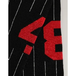 Men Black Pinstripe Logo Knee High Accessory Socks