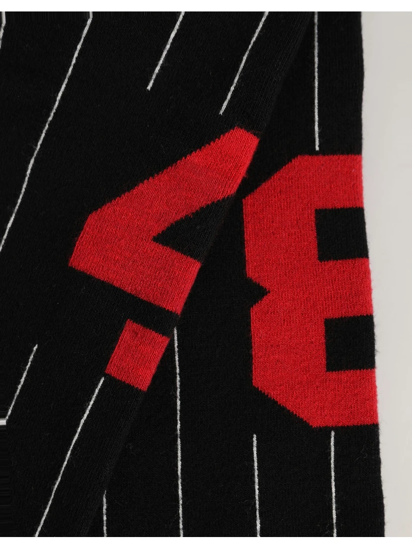 Men Black Pinstripe Logo Knee High Accessory Socks