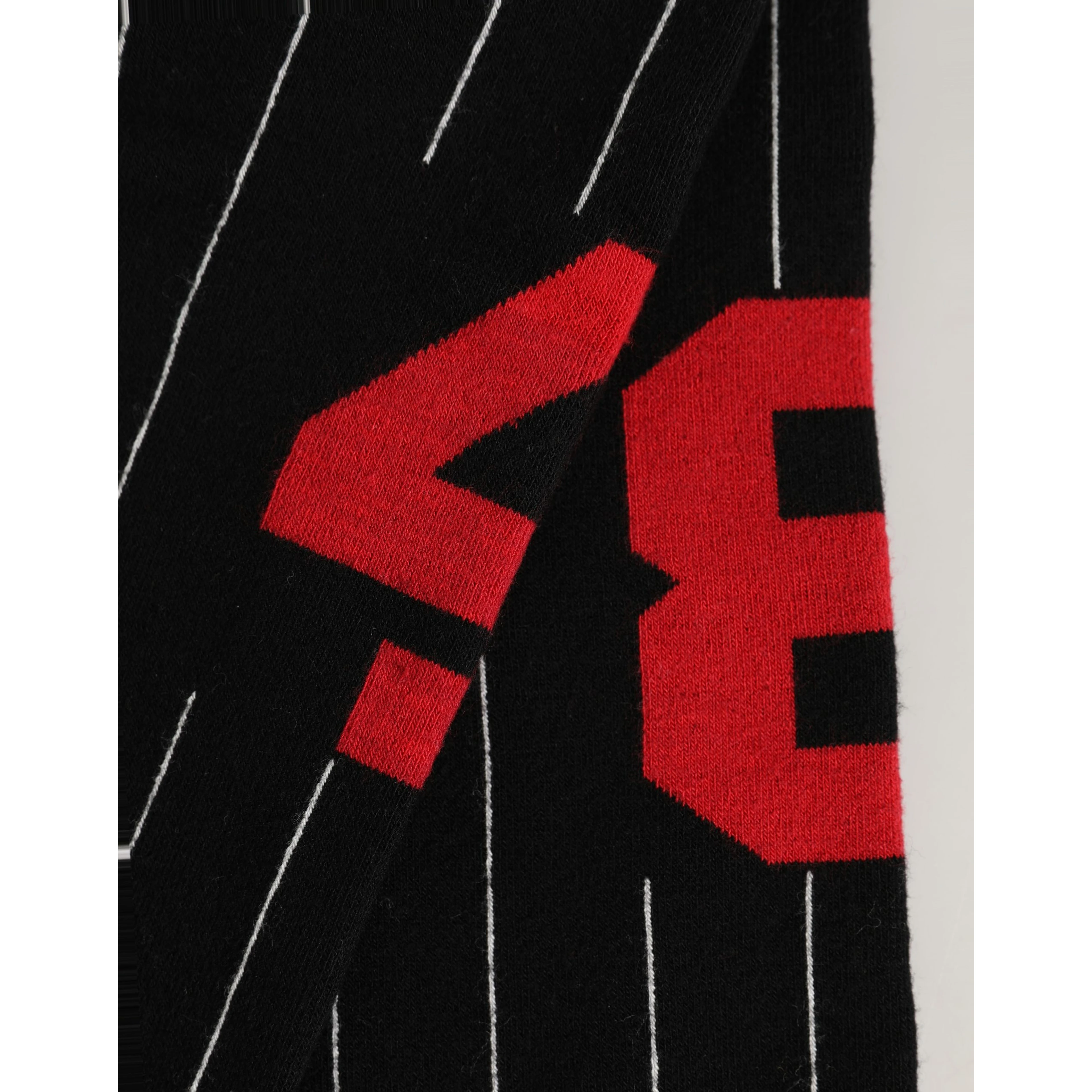 Men Black Pinstripe Logo Knee High Accessory Socks