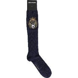 Navy Blue Wool Crest Logo Knee High Accessory Socks