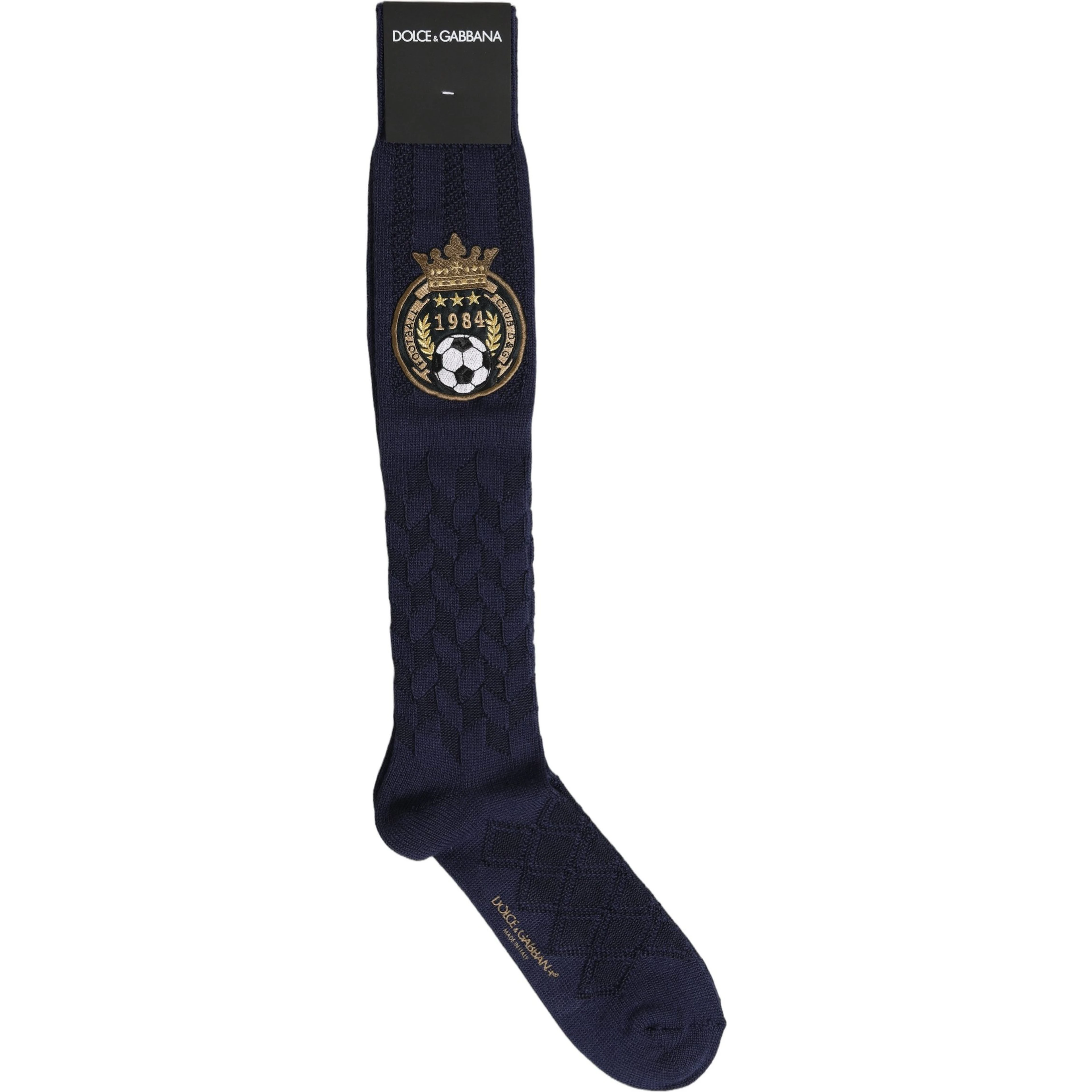 Navy Blue Wool Crest Logo Knee High Accessory Socks