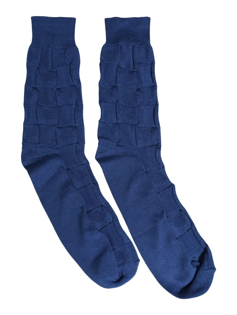 Royal Blue Checkered Silk Mid Calf Accessory Socks