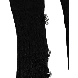 Black Cotton Distressed Mid Calf Accessory Socks