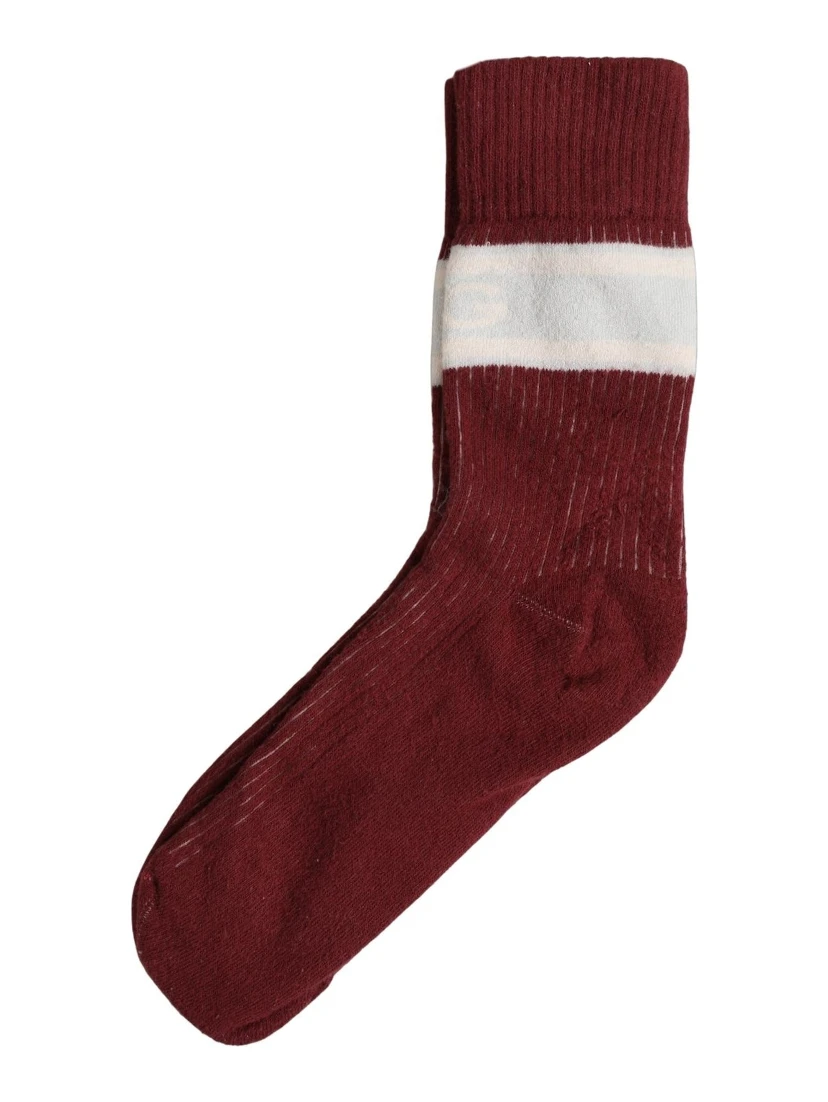 Burgundy White Stripes Cotton Mid Calf Accessory Socks