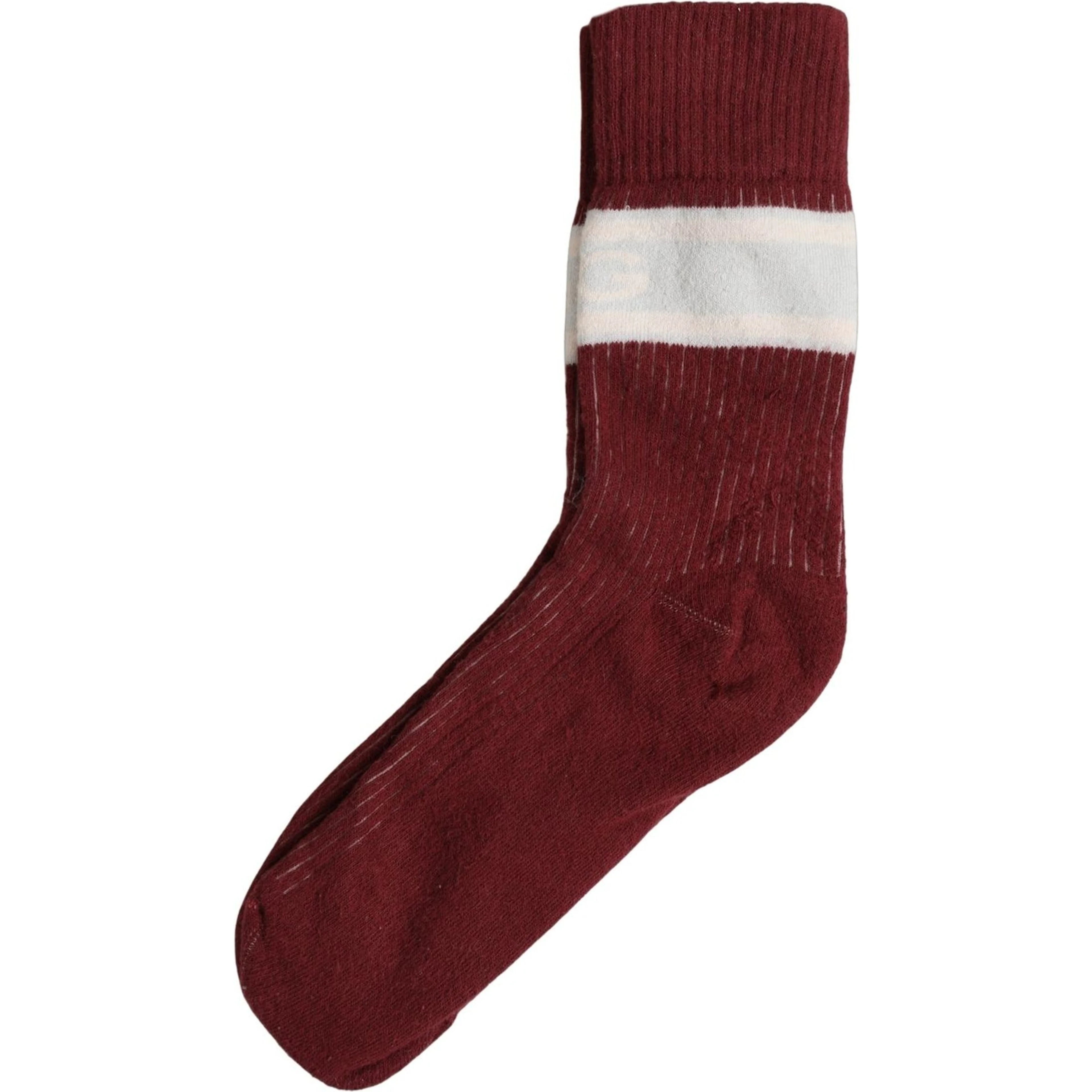 Burgundy White Stripes Cotton Mid Calf Accessory Socks