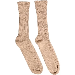 Beige Cotton Distressed Mid Calf Accessory Socks