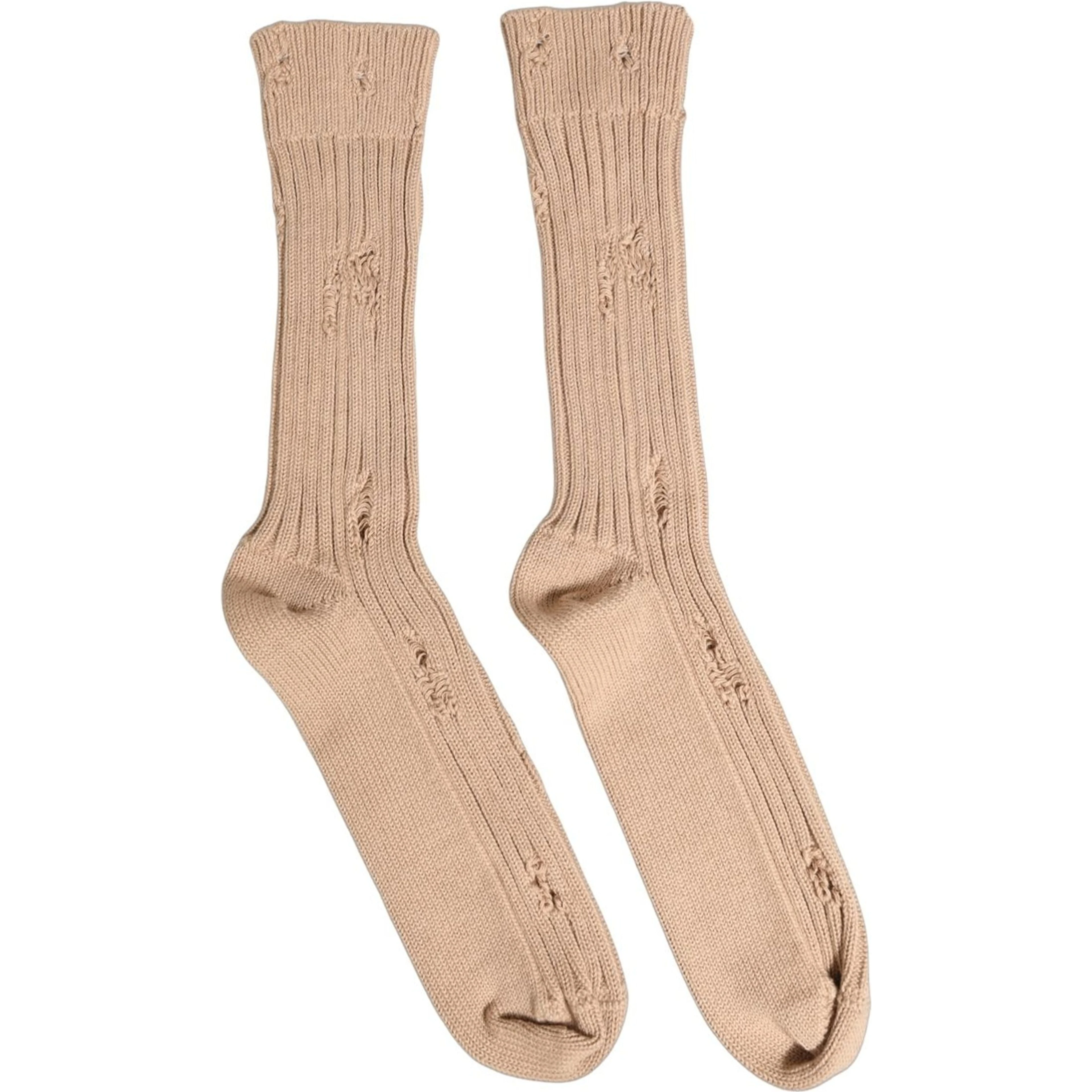 Beige Cotton Distressed Mid Calf Accessory Socks
