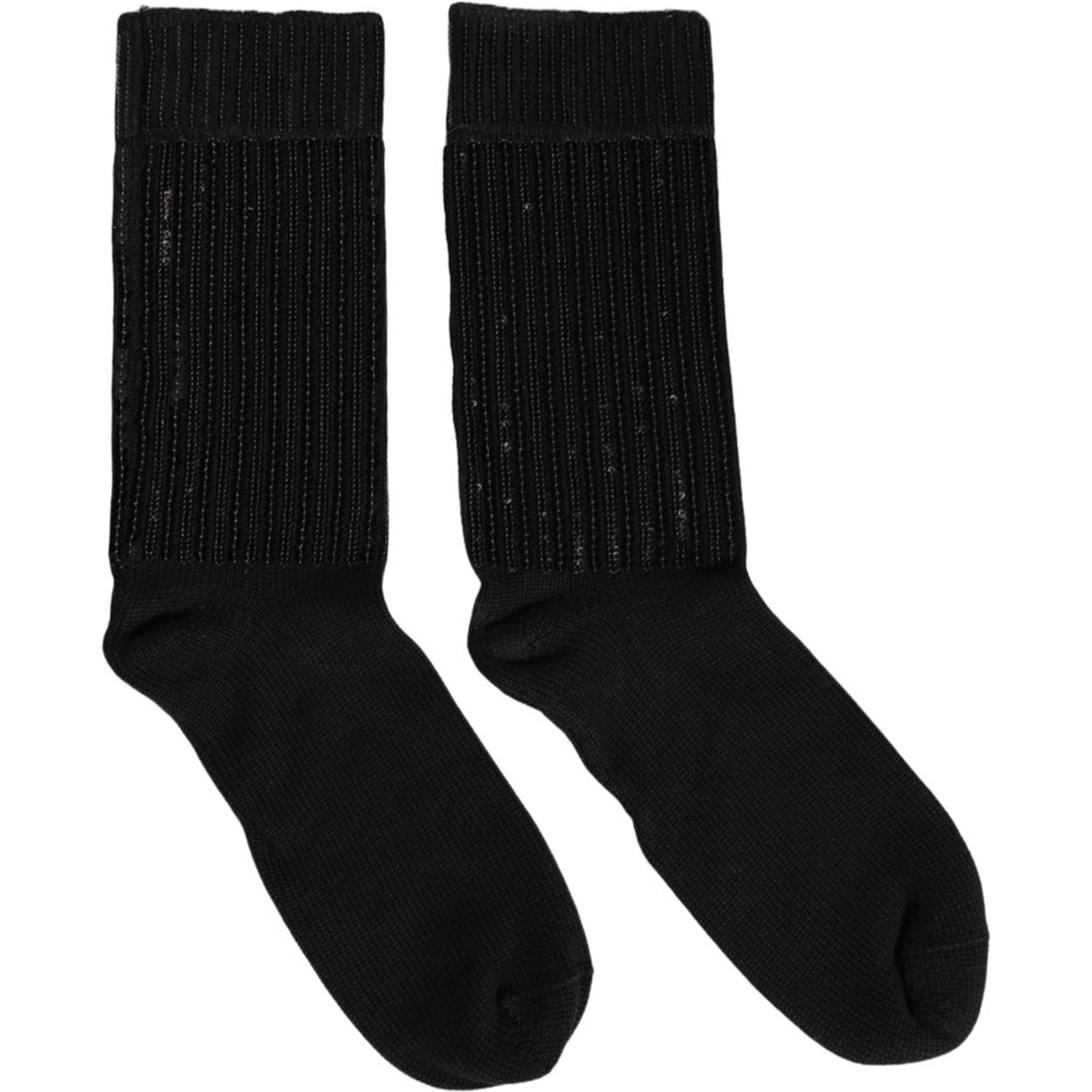 Black Sequin Cotton Knit Mid Calf Accessory Socks