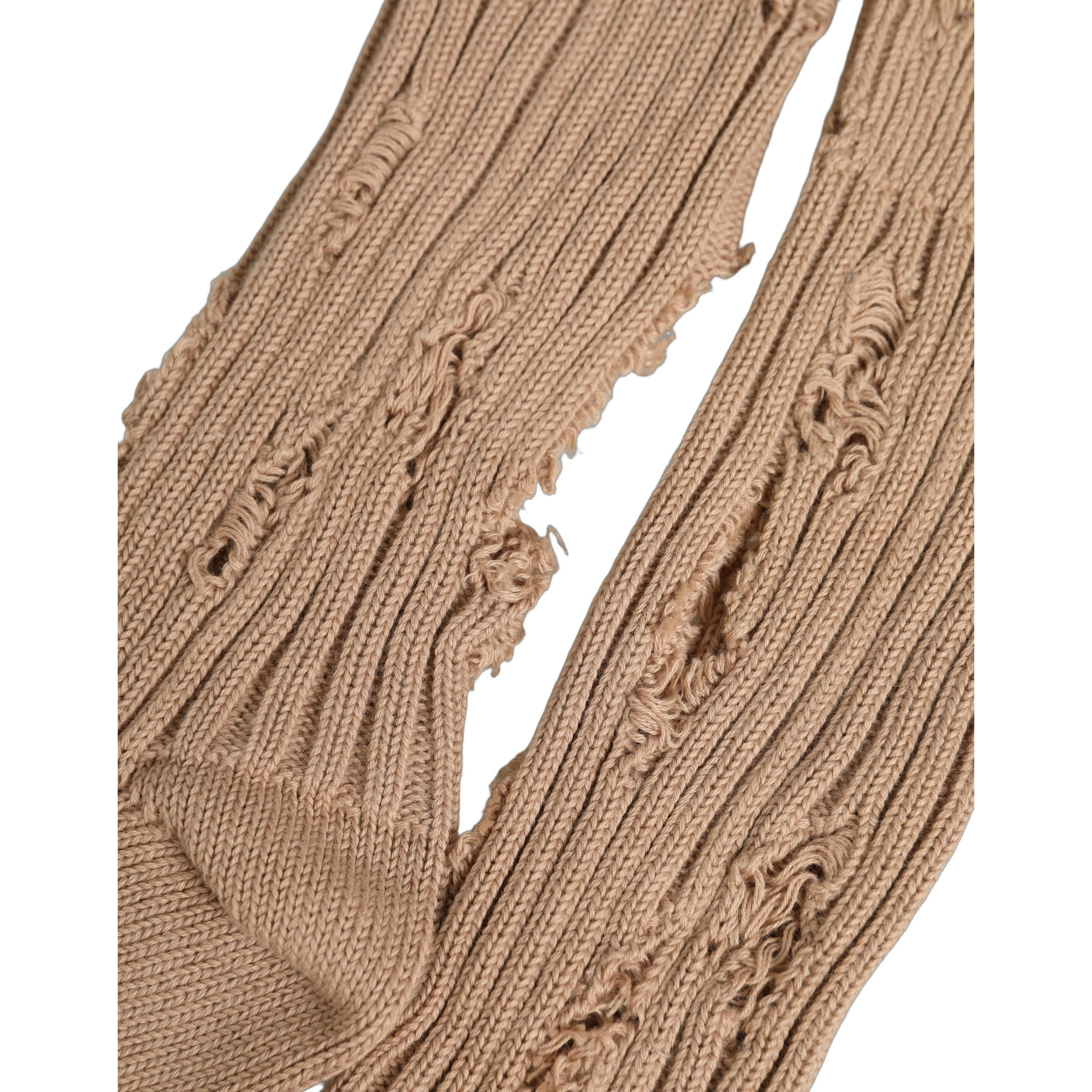Beige Cotton Distressed Mid Calf Accessory Socks