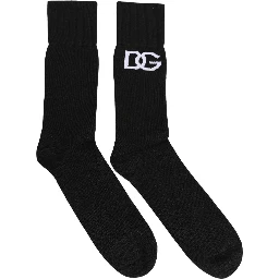 Men Black Cotton DG Logo Mid Calf Accessory Socks