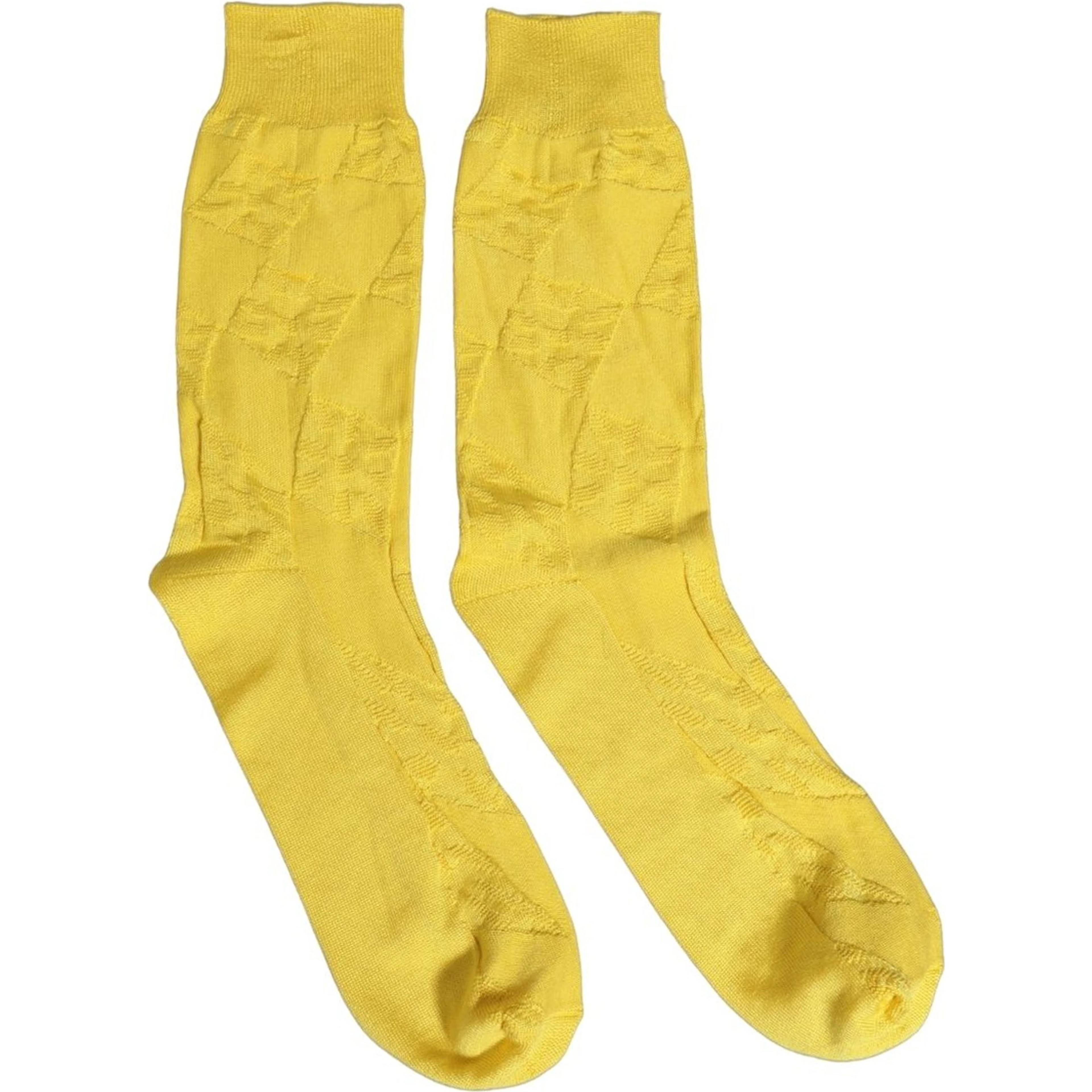 Men Yellow 100% Silk Mid Calf Accessory Socks